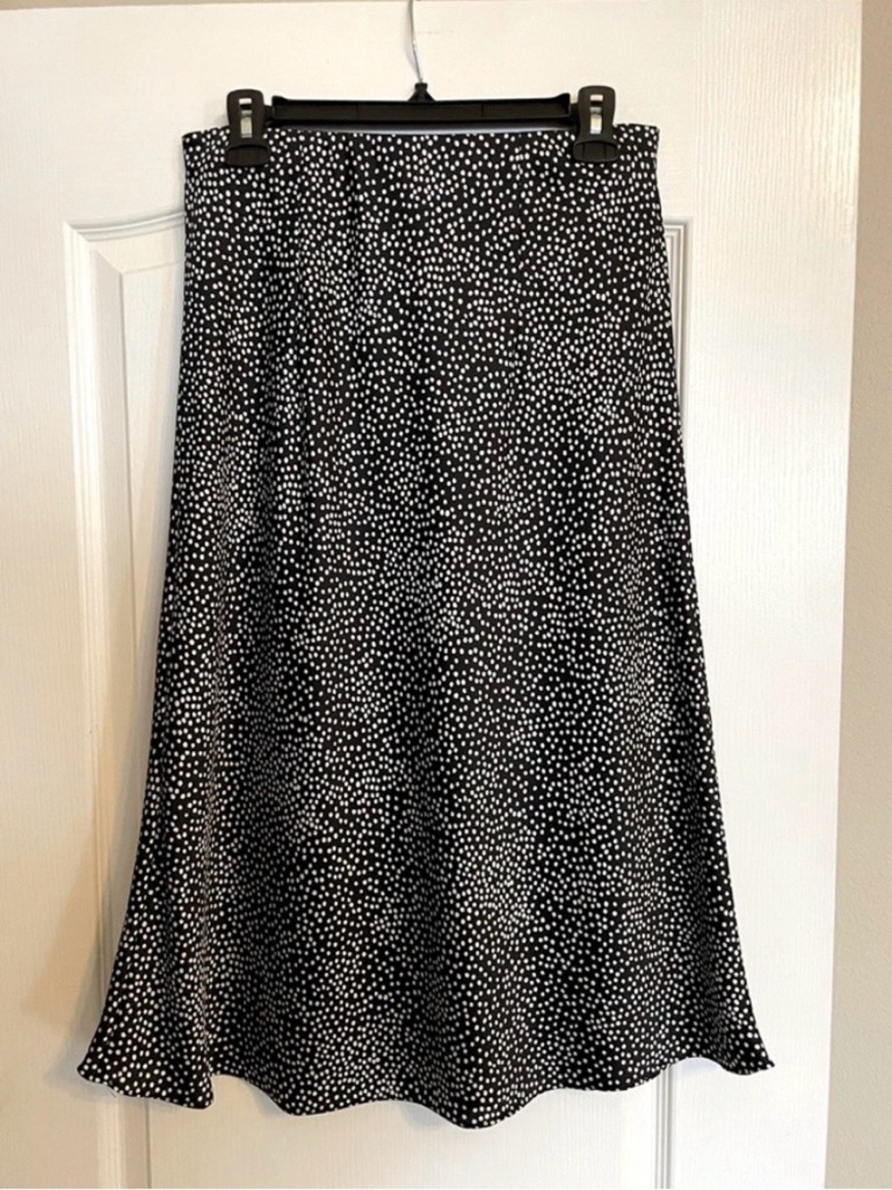 LOFT Polka Dot Midi Skirt Size M Black White Dalmatian Print A-Line High Waisted